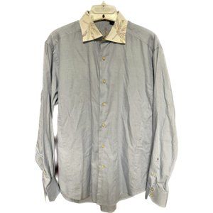 ROBERT GRAHAM M Blue/White check w/embroidery/scroll/paisley Long Sleeve medium